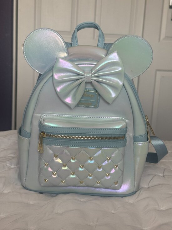 Loungefly Disney Minnie Mouse Iridescent Pearl Mini Backpack Blue Bow Ears main image 5